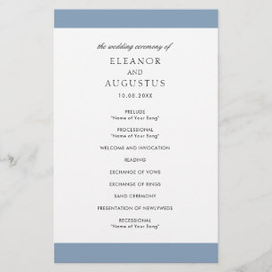 Prospectus 14 Cm X 21,6 Cm Programme de mariage économique minimal Dusty Blue