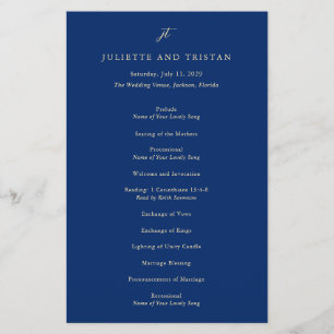 Prospectus 14 Cm X 21,6 Cm Programme de mariage élégant bleu marine et crème