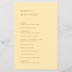 Prospectus 14 Cm X 21,6 Cm Programme de mariage minimaliste jaune beurre à pe