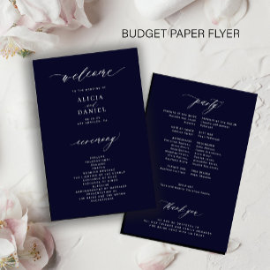 Prospectus 14 Cm X 21,6 Cm Programme de mariage simple blanc et bleu marine f