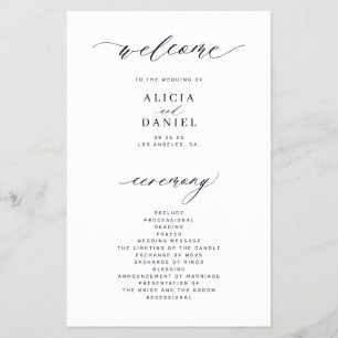 Prospectus 14 Cm X 21,6 Cm Programme de mariage simple et sombre en navy bleu