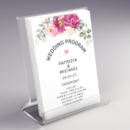 Prospectus 14 Cm X 21,6 Cm Programme moderne de mariage floral Fuchsia rose