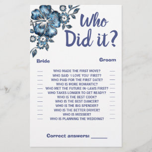 Prospectus 14 Cm X 21,6 Cm Qui l'a fait Douche Game Card Blue Flower