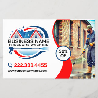Prospectus 14 Cm X 21,6 Cm Red Blue Power Wash House Cleaning Services