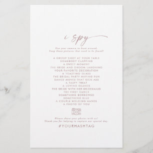 Prospectus 14 Cm X 21,6 Cm Rose moderne Script I Spy Mariage Photo Scavenger