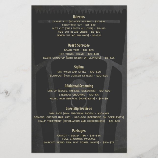 Prospectus 14 Cm X 21,6 Cm Salon de coiffure Barbier Liste de prix Menu de se (Devant)