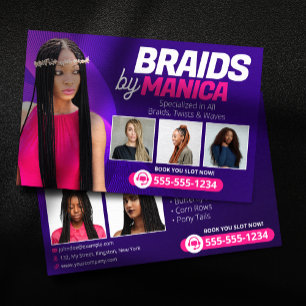 Prospectus 14 Cm X 21,6 Cm Salon de Tressage Moderne Extensions de Cheveux Tr