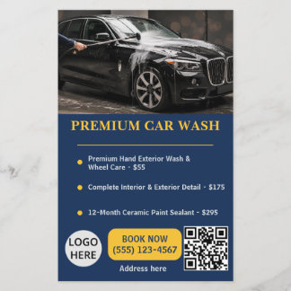 Prospectus 14 Cm X 21,6 Cm Service de lavage de voiture or professionnel Navy