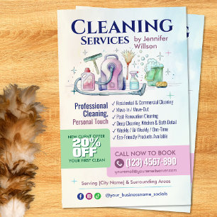 Prospectus 14 Cm X 21,6 Cm Services de nettoyage - Illustration d'aquarelle