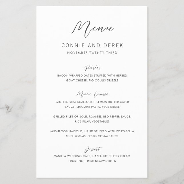 Prospectus 14 Cm X 21,6 Cm Simple Modern Budget Wedding Menu (Devant)