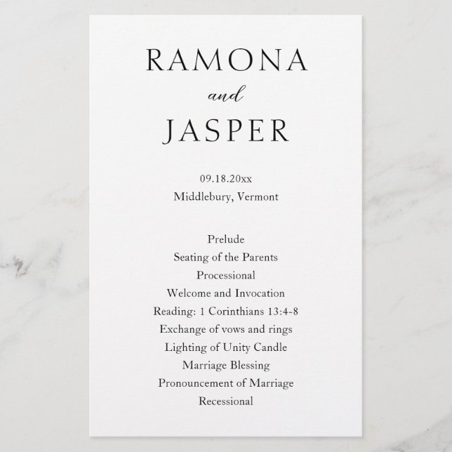 Prospectus 14 Cm X 21,6 Cm Simple Noir et Blanc Gras Programme de mariage mod (Devant)