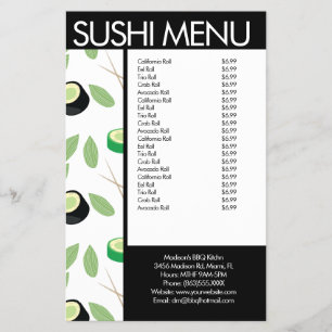 Prospectus 14 Cm X 21,6 Cm Sushi Roll Asian Restaurant Pattern Menu