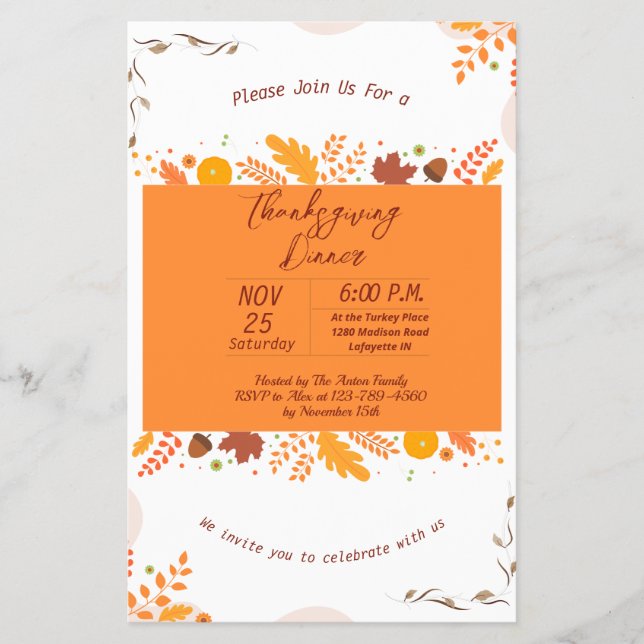 Prospectus 14 Cm X 21,6 Cm Thanksgiving Fall Feuilles Dîner Invitation (Devant)