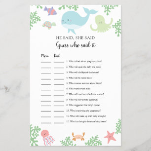 Prospectus 14 Cm X 21,6 Cm Under the Sea Baby shower Guess qui l'a dit Jeu