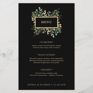 Prospectus 14 Cm X 21,6 Cm Vert doré sur noir   Menu Mariage de Noël