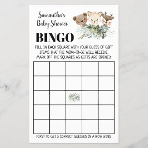 Prospectus 14 Cm X 21,6 Cm Woodland Baby shower Bingo carte de jeu bilingue