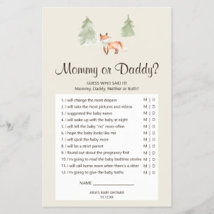 Prospectus 14 Cm X 21,6 Cm Woodland Fox Baby shower maman ou papa jeu
