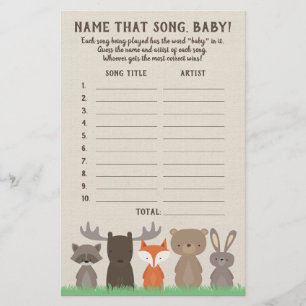 Prospectus 14 Cm X 21,6 Cm Woodland Guess the Baby Song Baby shower Game Card