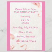 21e anniversaire Rose rose or | Invitation de part