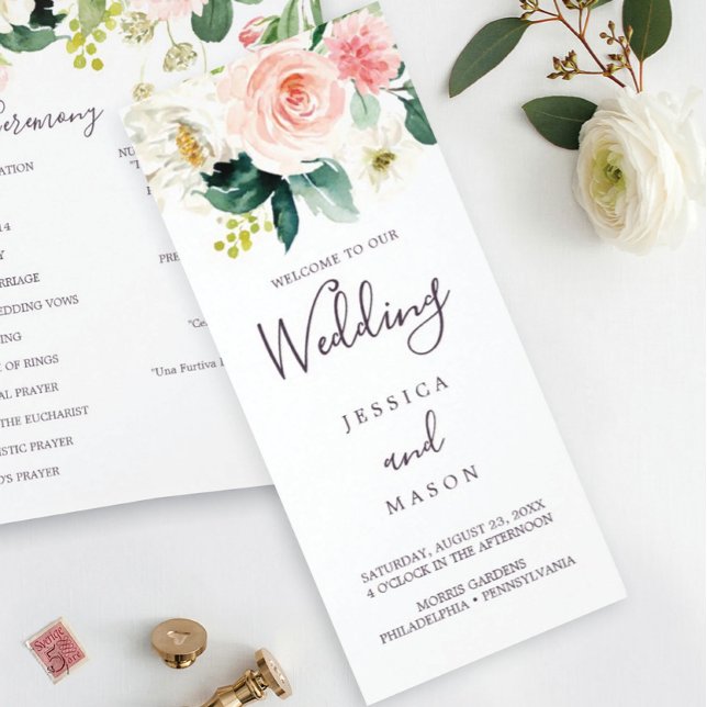 Prospectus 21,6 Cm X 24,94 Cm Airy Blush Tri-Fold Wedding Programme (Créateur téléchargé)