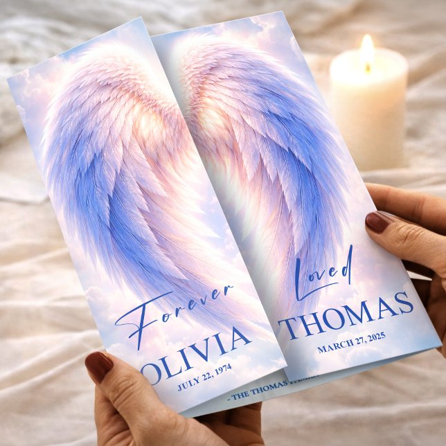 Prospectus 21,6 Cm X 24,94 Cm Angel Wings Celebration of Life Funeral Program (Funeral Program Blue Angel Wings Obituary Template Flyer, Funeral Memorial, Loss of Mother)