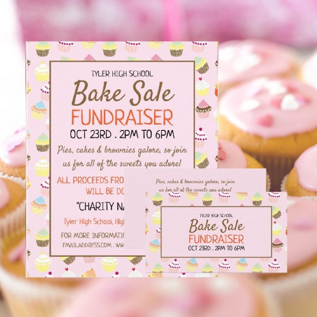 Prospectus 21,6 Cm X 24,94 Cm Arrière - plan Cupcake, Charity Bake Sale Event Ad (Créateur téléchargé)