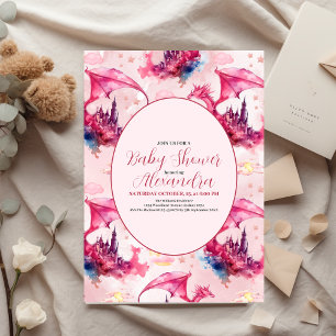 Prospectus 21,6 Cm X 24,94 Cm Baby shower de dragon rose aquarelle budgétaire