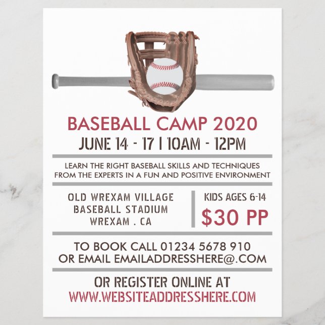 Prospectus 21,6 Cm X 24,94 Cm Bat & Gear de baseball en argent, Advert Camp de b (Devant)