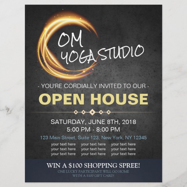 Prospectus 21,6 Cm X 24,94 Cm Black Gold YOGA Massage Therapy Studio Open House (Devant)
