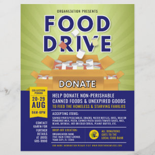 Prospectus 21,6 Cm X 24,94 Cm Blue Green Canned Food Drive collecte de fonds Cir
