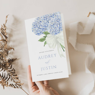 Prospectus 21,6 Cm X 24,94 Cm Blue Hydrangea Blooms Mariage Paper Programme
