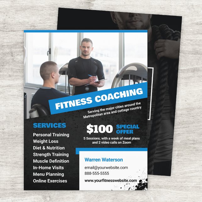 Prospectus 21,6 Cm X 24,94 Cm Blue Personal Trainer et Fitness Coaching Flyer (Créateur téléchargé)