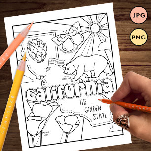 Prospectus 21,6 Cm X 24,94 Cm californie état forme et faits coloriage page