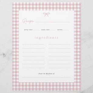 Prospectus 21,6 Cm X 24,94 Cm Carte de recette de Baby Shower à carreaux rose po