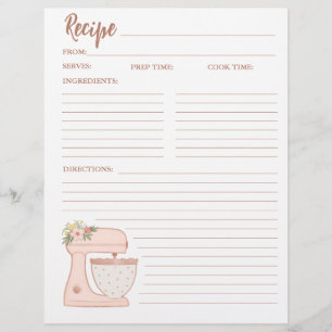 Prospectus 21,6 Cm X 24,94 Cm Carte de recette simple Mixer Floral Cake Bakery