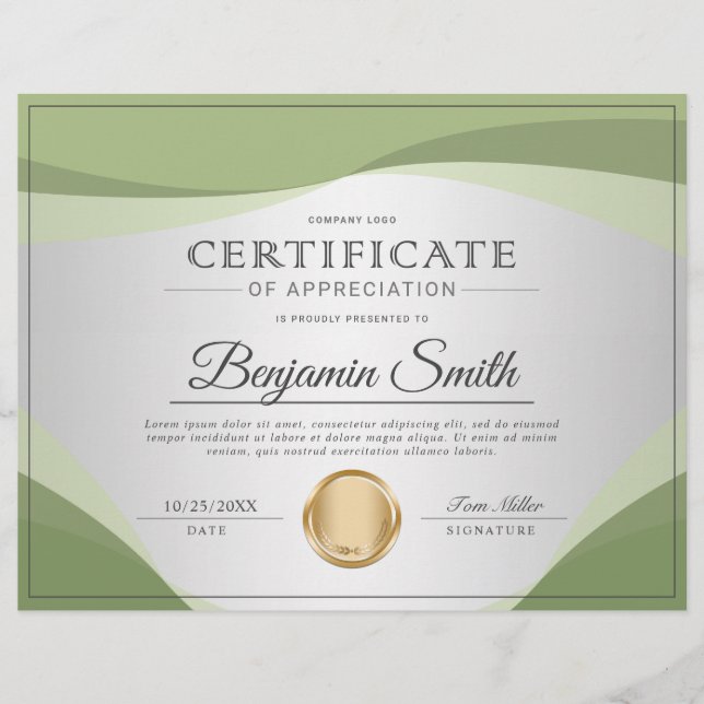 Prospectus 21,6 Cm X 24,94 Cm Certificat professionnel d'appréciation (Devant)