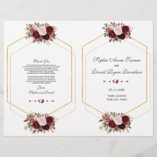 Prospectus 21,6 Cm X 24,94 Cm Charm Bourgogne Rose Floral Programme de mariage O