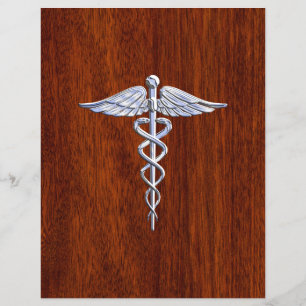 Prospectus 21,6 Cm X 24,94 Cm Chrome Comme Caduceus Symbole Médicale Style Mahog