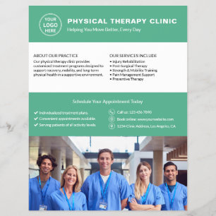 Prospectus 21,6 Cm X 24,94 Cm Clinique de Physiothérapie Logo Vert Photo QR
