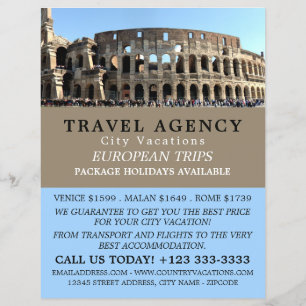 Prospectus 21,6 Cm X 24,94 Cm Colisée Romaine, Rome, Agence de Voyage Advert