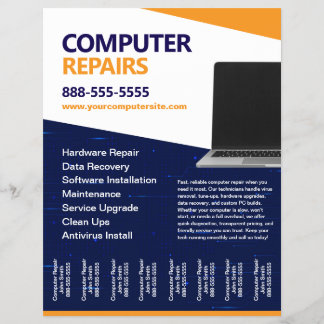 Prospectus 21,6 Cm X 24,94 Cm Computer Repairs with Tear Offs Flyer Template