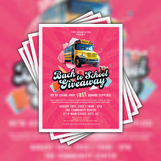 Prospectus 21,6 Cm X 24,94 Cm Concours de rentrée rose Flyer de bus scolaire