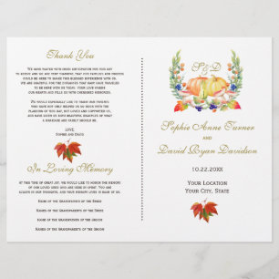 Prospectus 21,6 Cm X 24,94 Cm Couronne automnale Programme de mariage de Thanksg