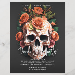 Prospectus 21,6 Cm X 24,94 Cm Crâne floral Dia De Los Muertos Party Invitation