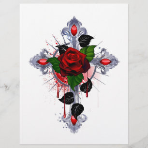 Prospectus 21,6 Cm X 24,94 Cm Croix d'argent avec une rose rouge