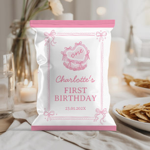 Prospectus 21,6 Cm X 24,94 Cm Cute Pink Bow Cake Anniversaire Chip Bag