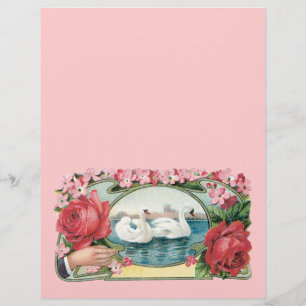 Prospectus 21,6 Cm X 24,94 Cm Cygne et prospectus d'art Vintage Rose