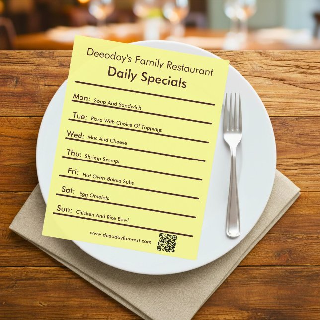 Prospectus 21,6 Cm X 24,94 Cm Daily Specials Restaurant Flyer With QR Code Yello (Créateur téléchargé)