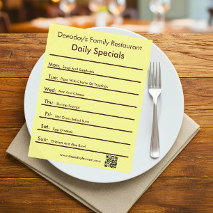 Prospectus 21,6 Cm X 24,94 Cm Dépliant de restaurant avec code QR jaune pour les