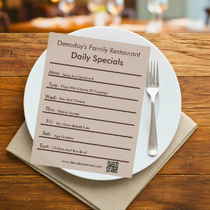 Prospectus 21,6 Cm X 24,94 Cm Dépliant de restaurant avec code QR marron pour le